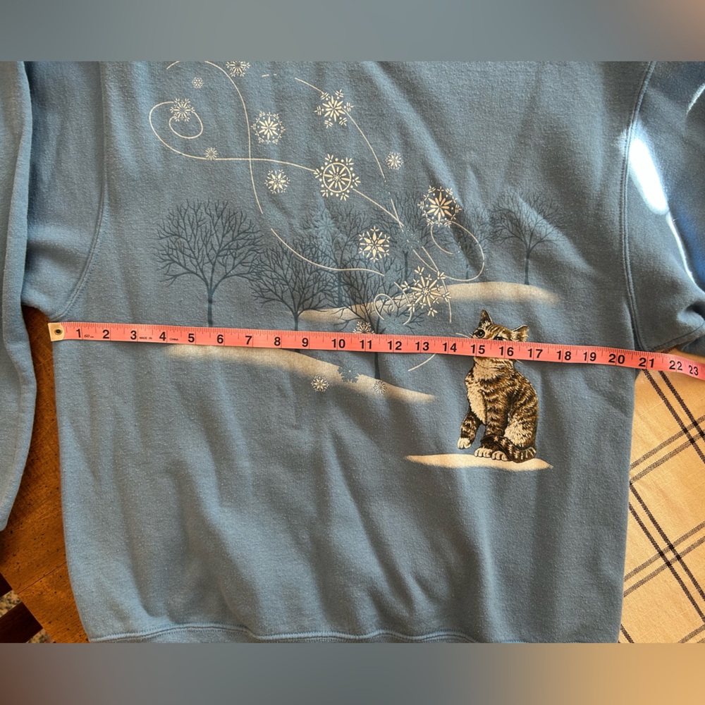 Vintage Jerzees Crewneck Sweatshirt Womens Large Blue Cat with Snowflakes - Picture 7 of 12